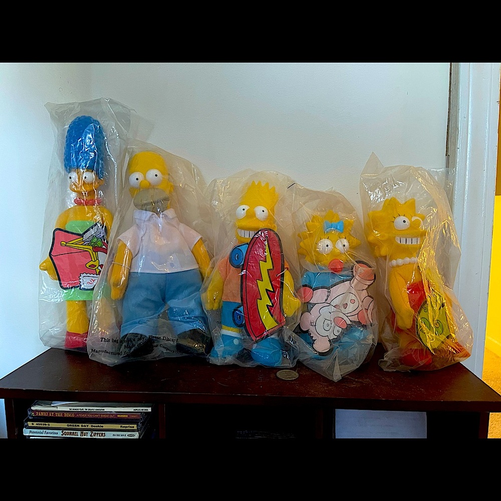 VINTAGE 1990 The Simpsons Family of 5 Burger King Plush Dolls